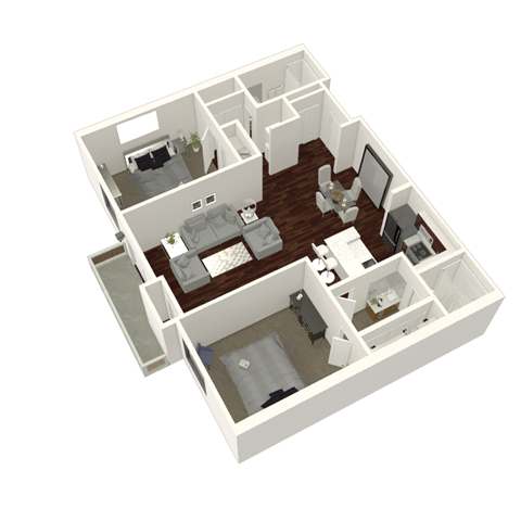 Floor plan for 2 beds, 2 baths, 990 sqft