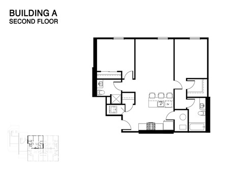 Floor plan for 2 beds, 2 baths, 968 sqft