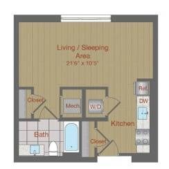 Floor plan for studio, 1 bath, 447 sqft