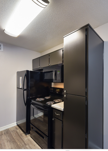Updated kitchen with black appliances
