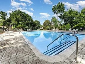 Charlotte apartment for rent - A swimming pool surrounded by trees and a metal ladder.