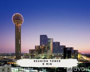 Dallas house for rent - A tall building with a round top is called Reunion Tower.