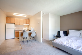San Jose apartment for rent - A bedroom with a bed, desk, and chair.