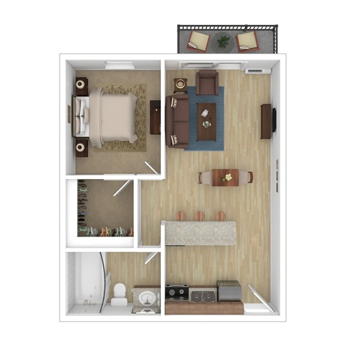 Floor plan for 1 bed, 1 bath, 487 sqft