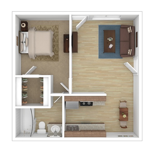 Floor plan for 1 bed, 1 bath, 575 sqft