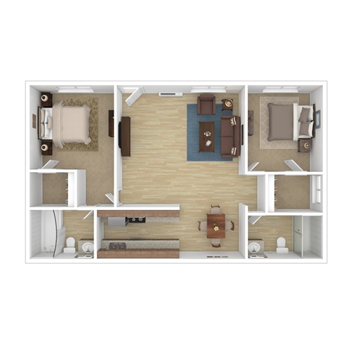 Floor plan for 2 beds, 2 baths, 853 sqft
