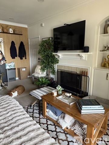 Jacksonville house for rent - A living room with a fireplace and a television mounted above it.