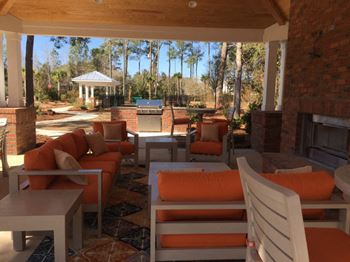 Poolside cabana & grilling pavilion with huge tv and fireplace