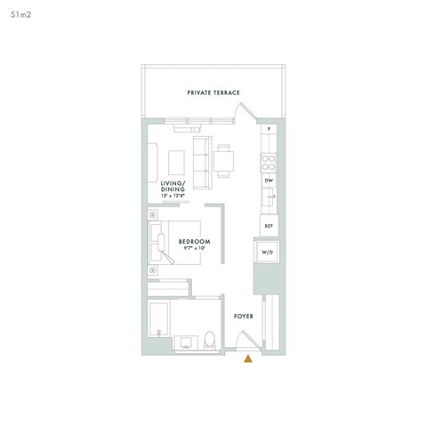 Floor plan for studio, 1 bath, 553 sqft