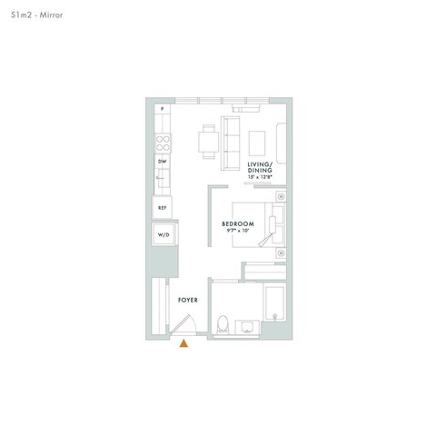 Floor plan for studio, 1 bath, 607 sqft