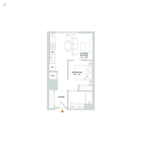 Floor plan for studio, 1 bath, 553 sqft