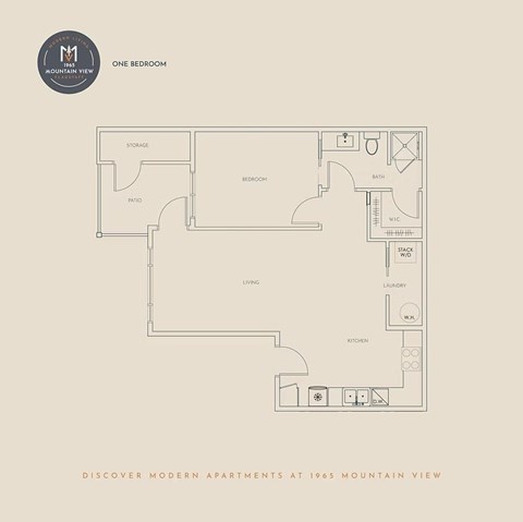 Floor plan for 1 bed, 1 bath, 778 sqft
