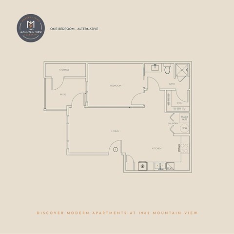 Floor plan for 1 bed, 1 bath, 717 sqft