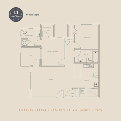 Floor plan for 2 beds, 2 baths, 1041 sqft