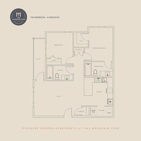 Floor plan for 2 beds, 2 baths, 1014 sqft