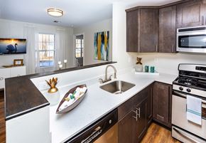 Middle Island apartment for rent - a kitchen with a sink and a stove and a window