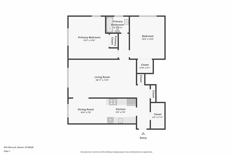 Floor plan for 2 beds, 1 bath