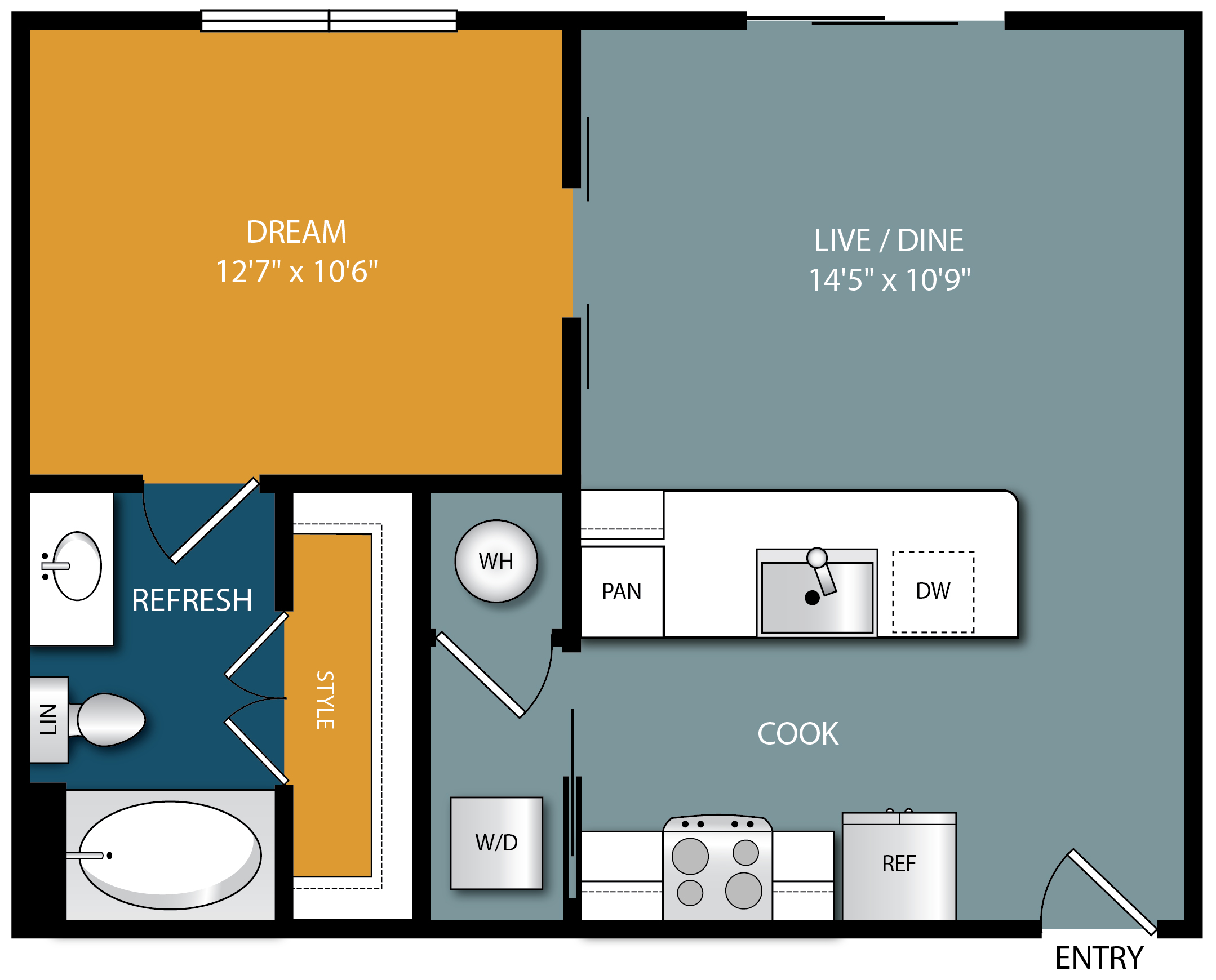 Floor plan for studio, 1 bath