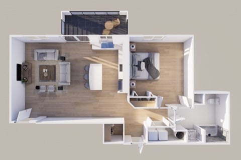 Floor plan for 1 bed, 1 bath, 1102 sqft