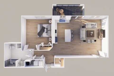 Floor plan for 1 bed, 1 bath, 1102 sqft