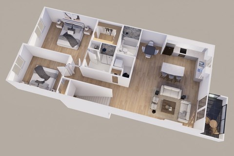 Floor plan for 2 beds, 2 baths, 1197 sqft