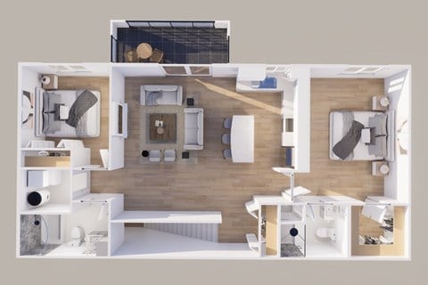 Floor plan for 2 beds, 2 baths, 1147 sqft