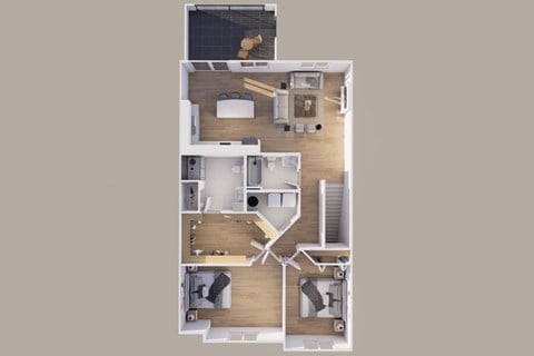 Floor plan for 2 beds, 2 baths, 1279 sqft