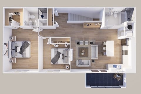 Floor plan for 2 beds, 2 baths, 1147 sqft