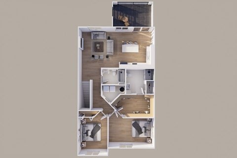 Floor plan for 2 beds, 2 baths, 1279 sqft