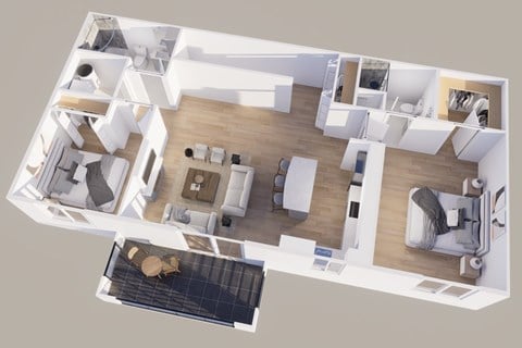 Floor plan for 2 beds, 2 baths, 1147 sqft