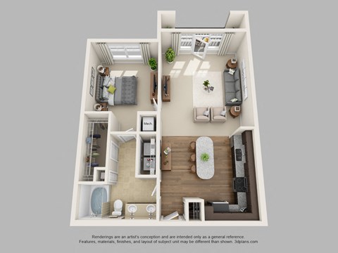 Floor plan for 1 bed, 1 bath, 856 sqft