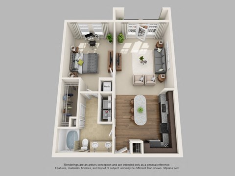 Floor plan for 1 bed, 1 bath, 841 sqft