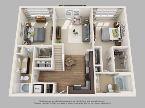 Floor plan for 2 beds, 2 baths, 1246 sqft