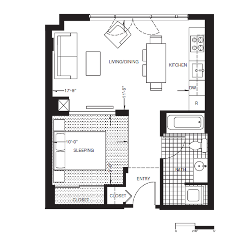 Floor plan for studio, 1 bath, 541 sqft