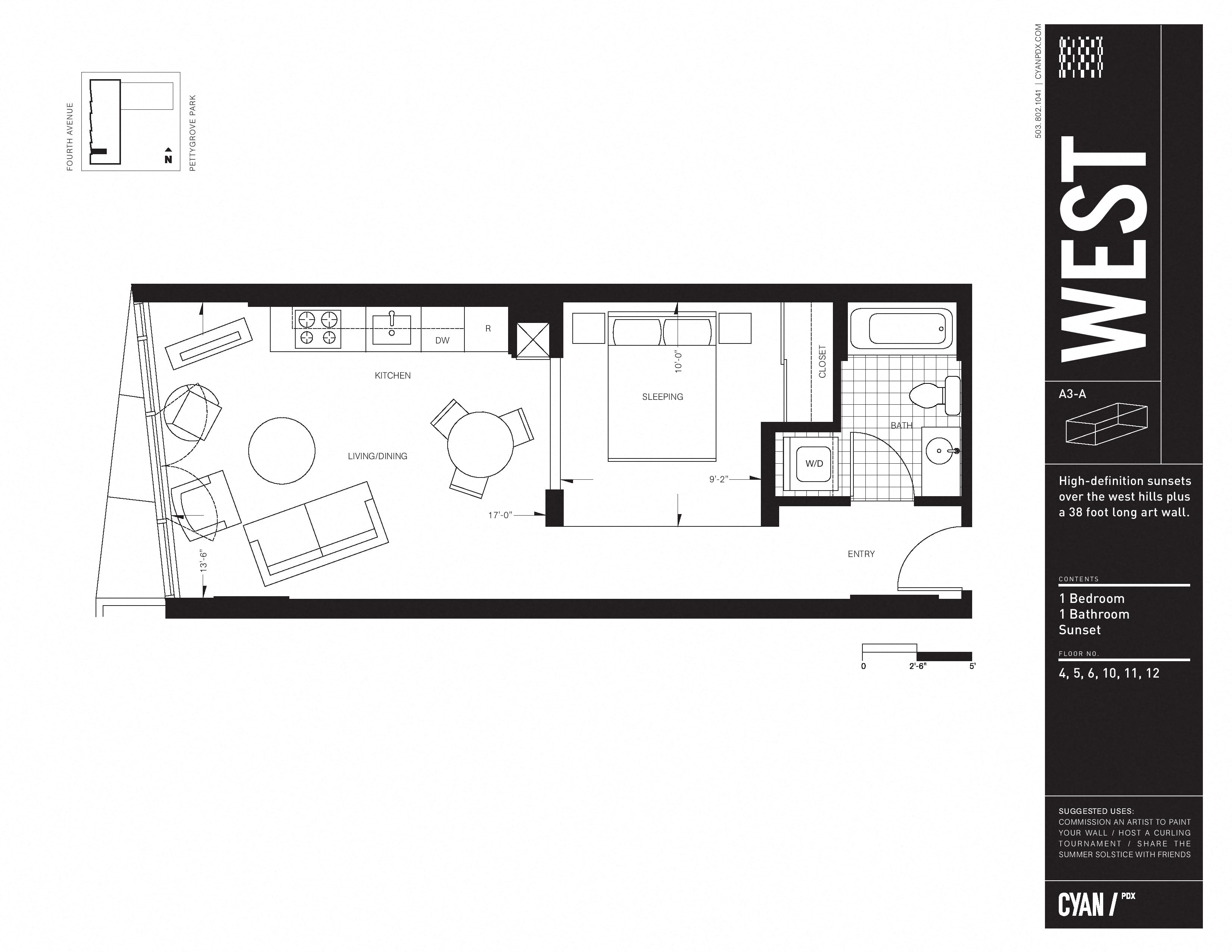 Floor plan for studio, 1 bath, 541 sqft