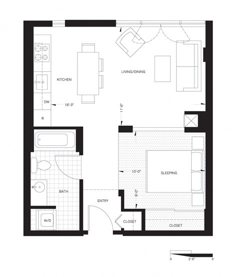 Floor plan for studio, 1 bath, 547 sqft