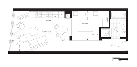Floor plan for studio, 1 bath, 564 sqft
