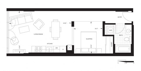 Floor plan for studio, 1 bath, 571 sqft