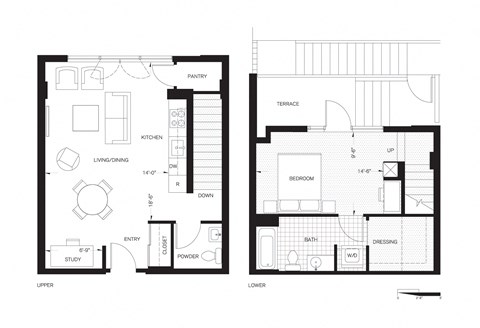 Floor plan for 1 bed, 1 bath, 928 sqft