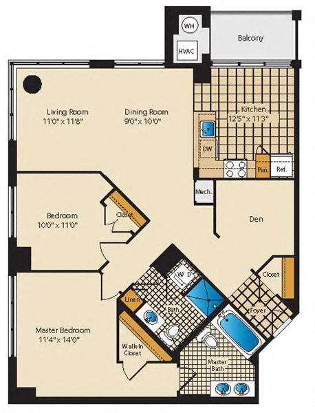 Floor plan for 2 beds, 2 baths, 1218 sqft
