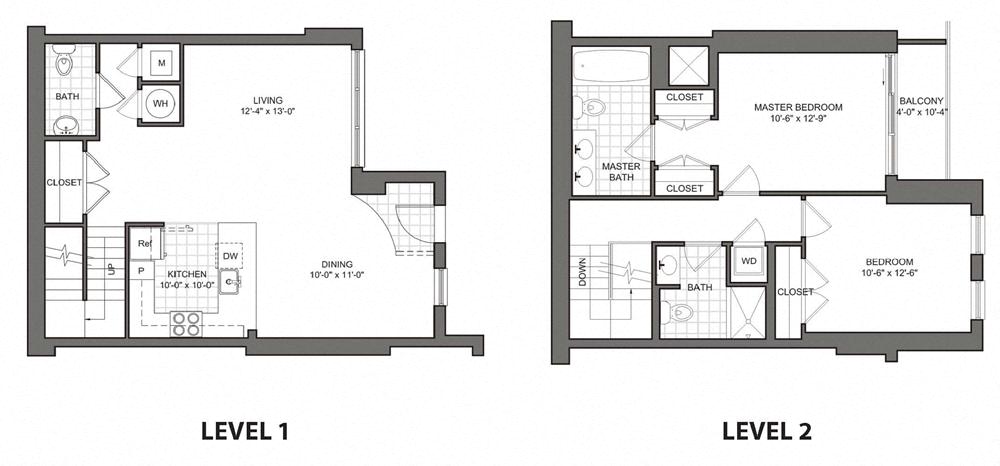 Floor plan for 2 beds, 2 baths, 1325 sqft