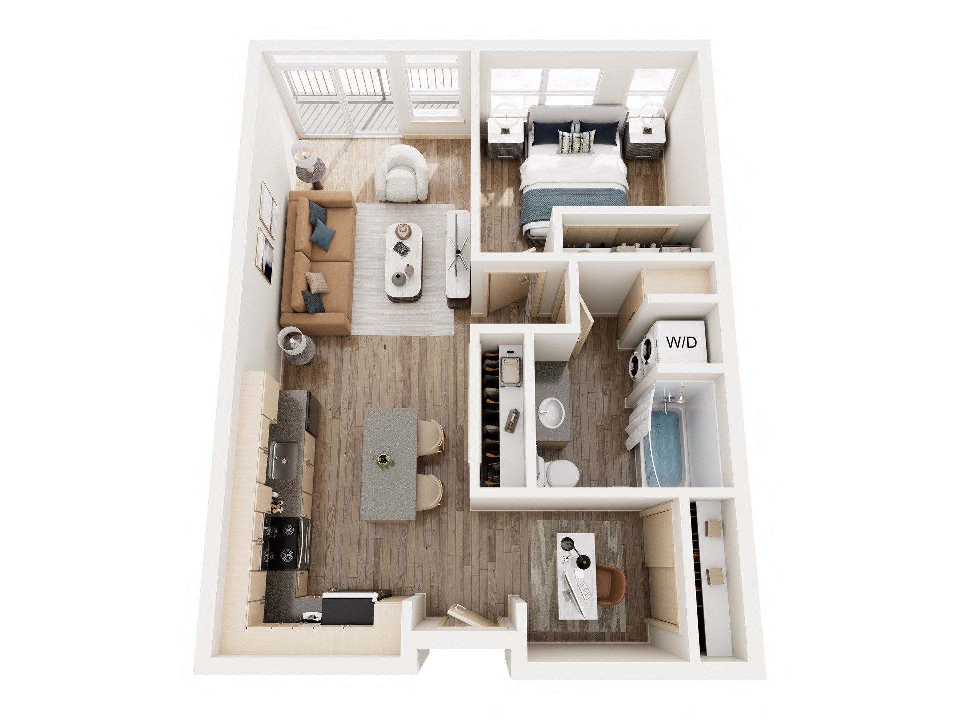 Floor plan for 1 bed, 1 bath, 702 sqft