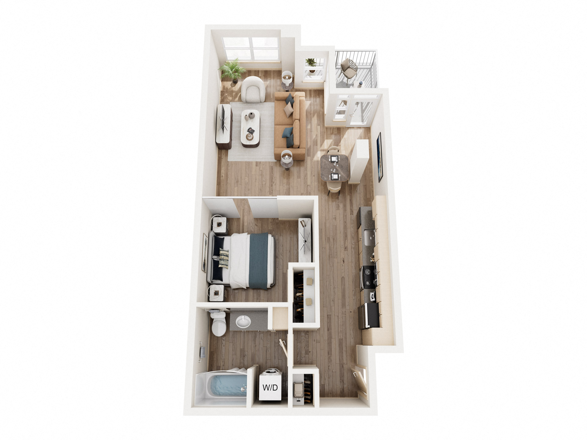 Floor plan for 1 bed, 1 bath, 708 sqft