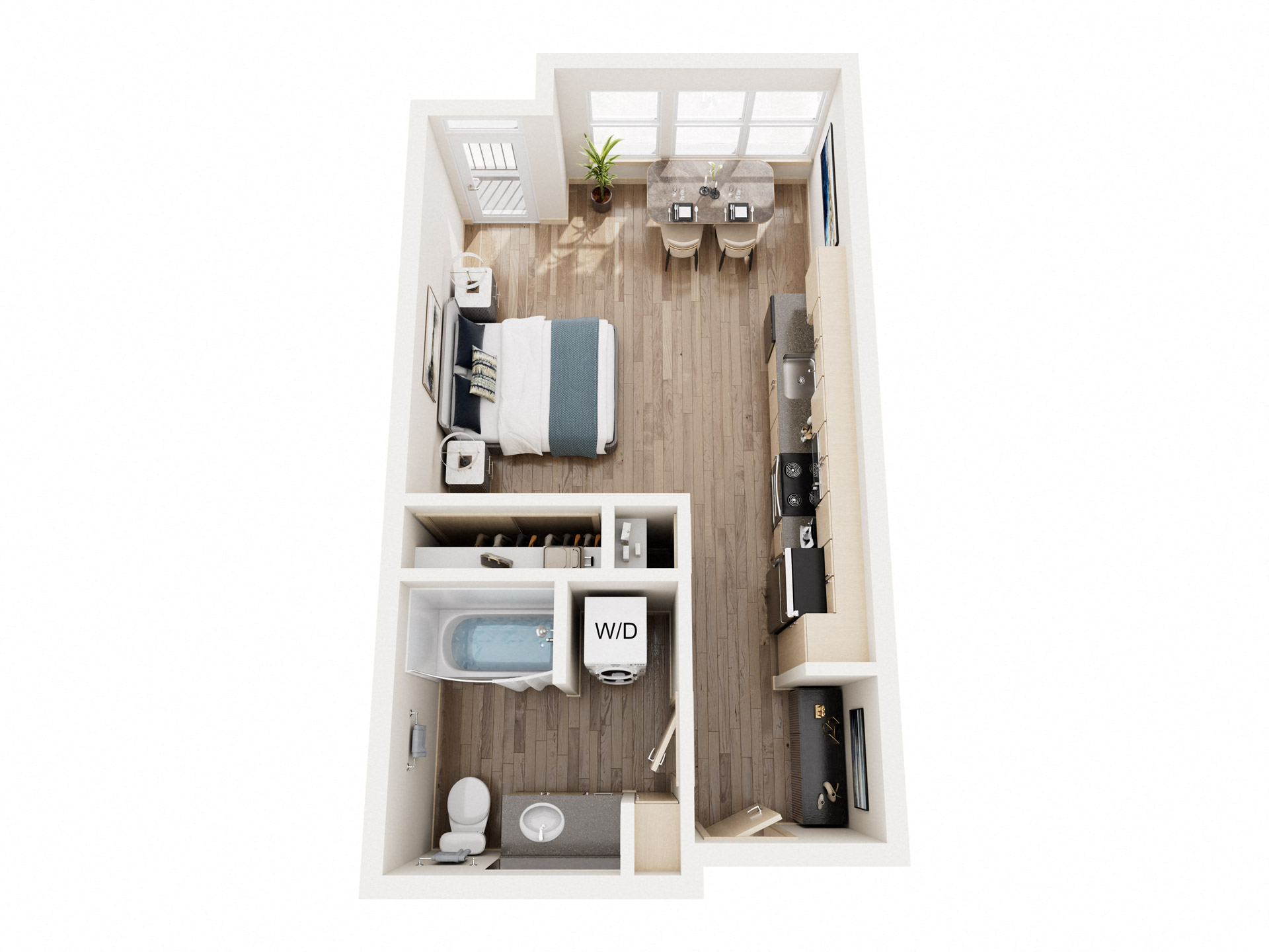 Floor plan for studio, 1 bath, 446 sqft
