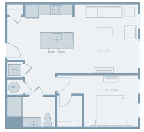 Floor plan for 1 bed, 1 bath, 695 sqft