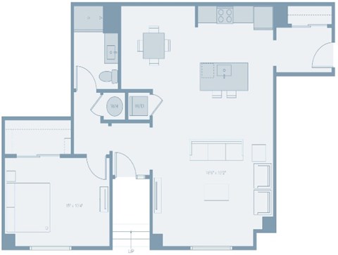 Floor plan for 1 bed, 1 bath, 1011 sqft