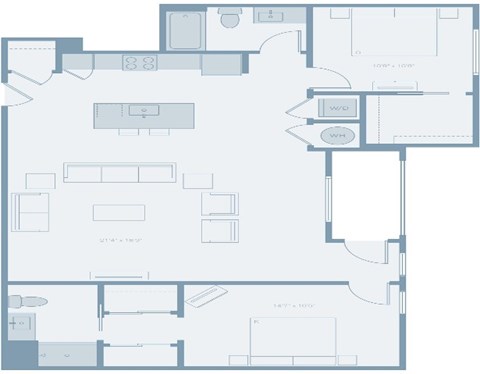 Floor plan for 2 beds, 2 baths, 1334 sqft