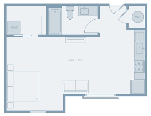 Floor plan for studio, 1 bath, 518 sqft