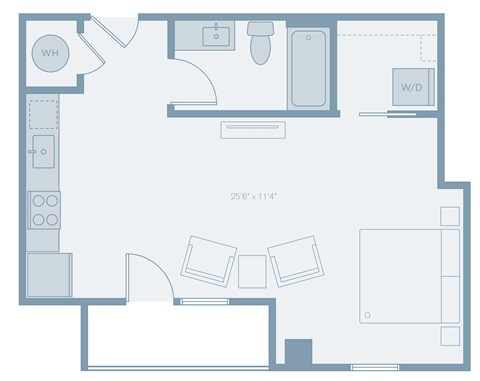 Floor plan for studio, 1 bath, 527 sqft