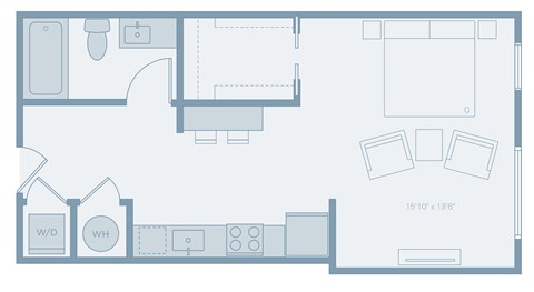 Floor plan for studio, 1 bath, 535 sqft